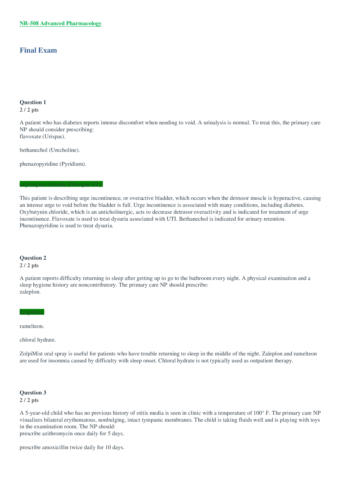 Preview of NR508 Week 8 Final Exam / NR 508 Week 8 Final Exam: (100% Verified Answers) Chamberlain Co